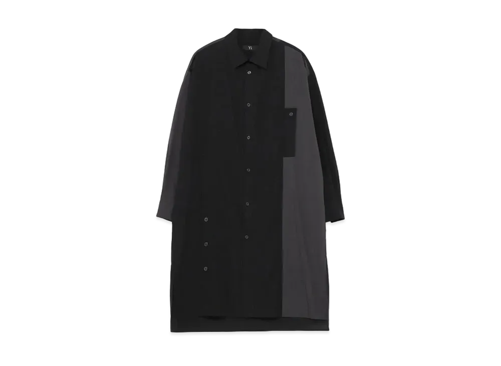 Yohji Yamamoto Y's 60 LAWN POWDER SNOW WASHER RIGHT STRIP POCKET BLOUSE "Black"