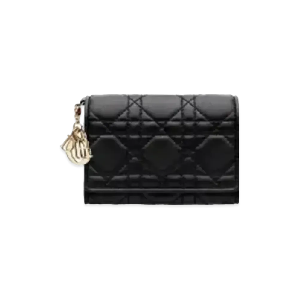 Dior Lady Dior Cannage Lambskin Compact Wallet "Black"