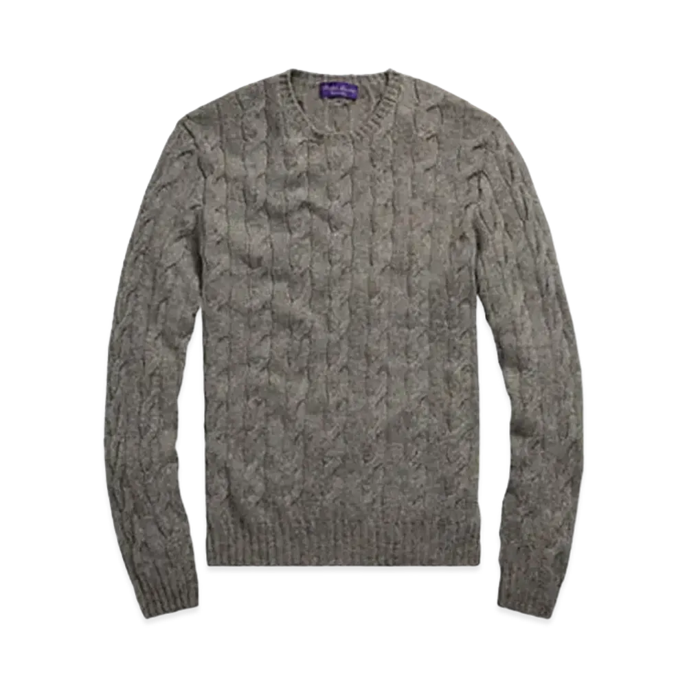 Ralph Lauren Purple Label Cable Knit Cashmere Sweater "Gray"