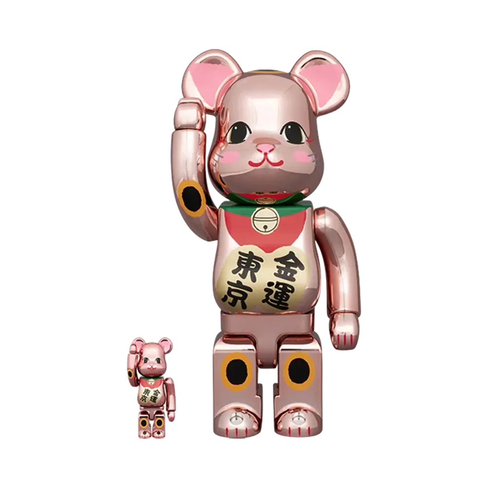 MEDICOM TOY "BEARBRICK" Bearbrick Maneki-Neko (Lucky Cat) - Tokyo - Peach Gold Plated - 100% & 400%