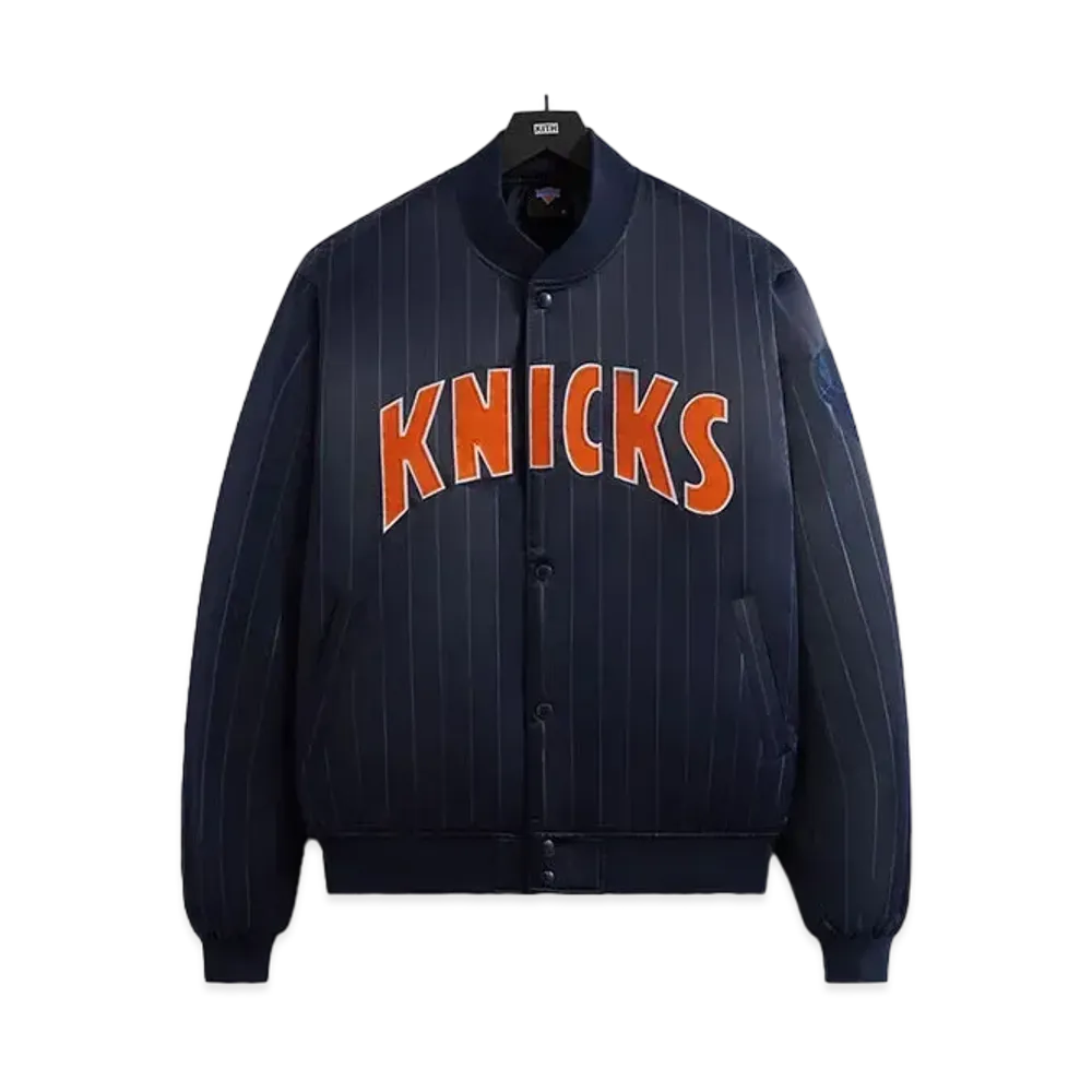 Kith x the New York Knicks Pinstripe Satin Bomber Jacket "Nocturnal"