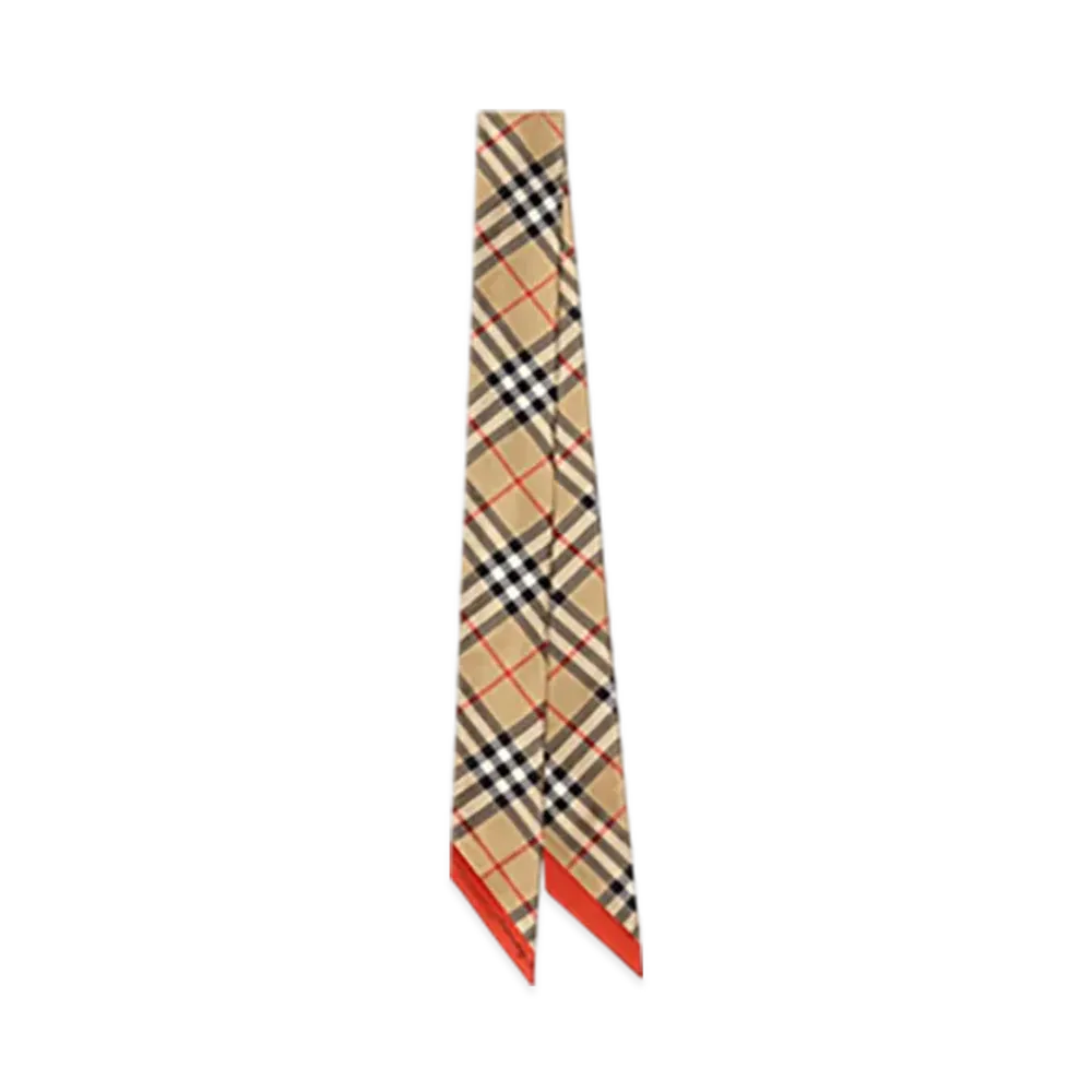 Burberry Skinny Contrast Check Silk Scarf "Sand/Lichen"
