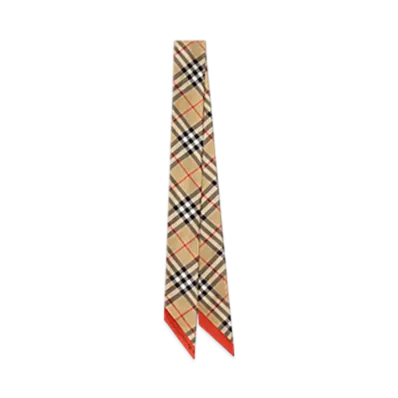 Burberry Skinny Contrast Check Silk Scarf "Sand/Lichen"