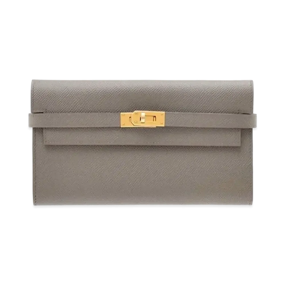 Hermes Kelly Wallet Long Veau Epsom "Etain/Gold"