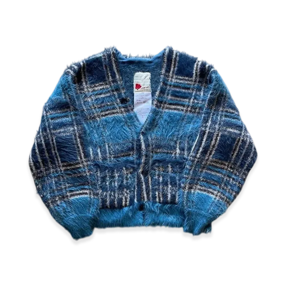 SEVESKIG Lustre Check Knit Cardigan "Blue"