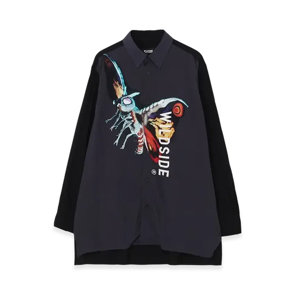 WILDSIDE Yohji Yamamoto x IZUMONSTER Rayon Graphic Shirt (Mothra) "Black"