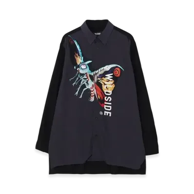 WILDSIDE Yohji Yamamoto x IZUMONSTER Rayon Graphic Shirt (Mothra) "Black"