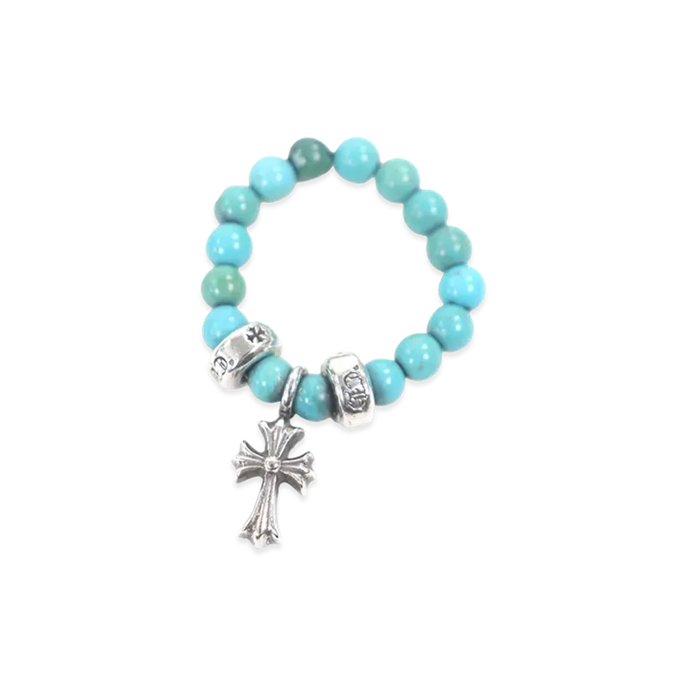 Chrome Hearts Beaded Ring with CH Cross Charm "Turquoise/Silver"