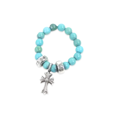 Chrome Hearts Beaded Ring with CH Cross Charm "Turquoise/Silver"