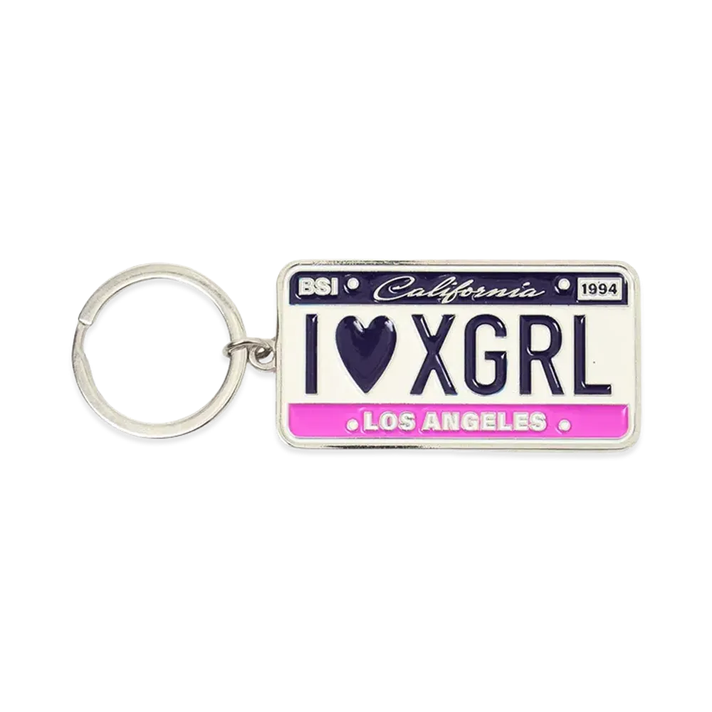 X-Girl Women's Plate Logo Key Charm "Pink"