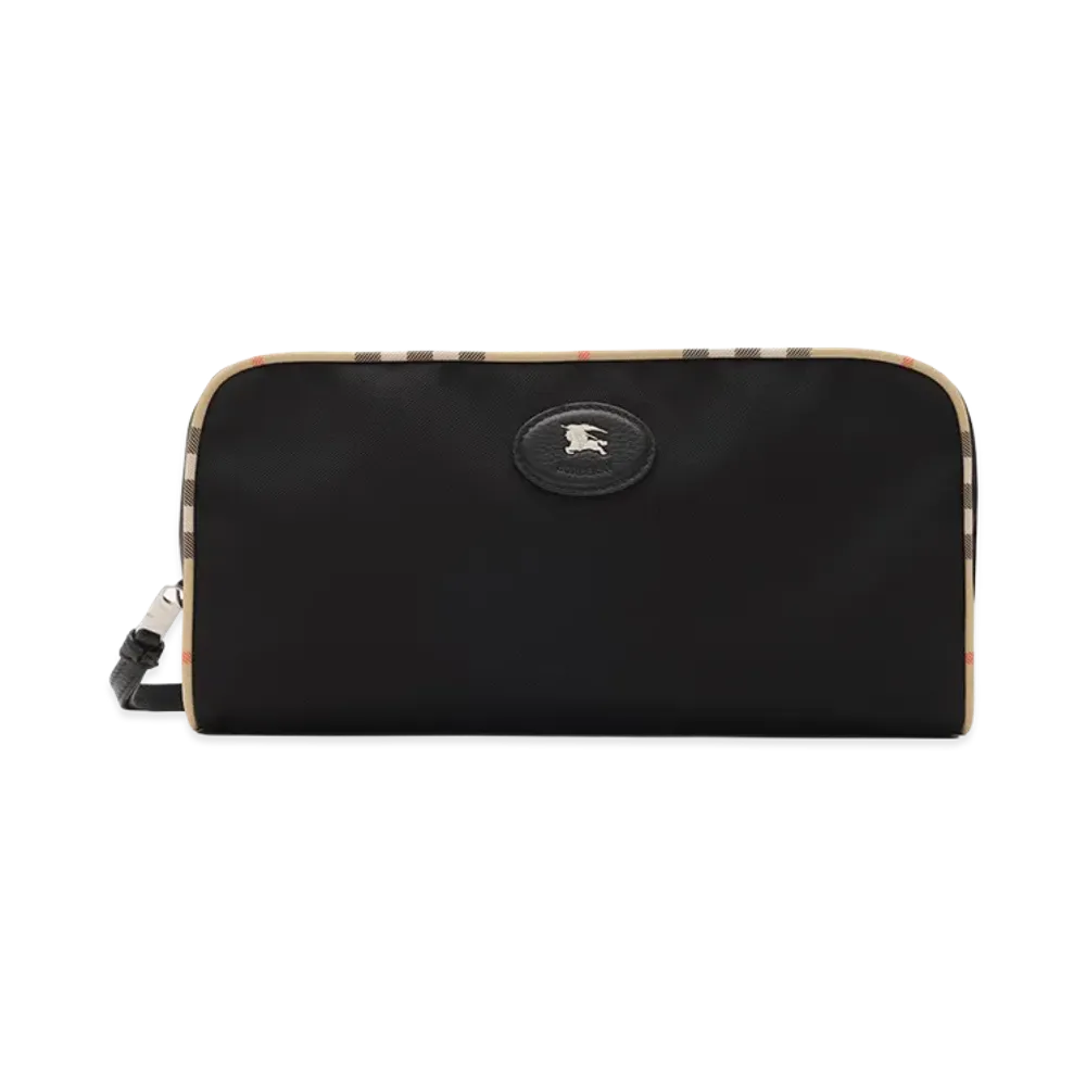 Burberry Large Check Trim Travel Pouch "Black"