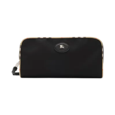 Burberry Large Check Trim Travel Pouch "Black"