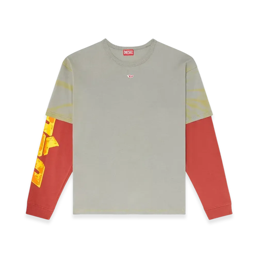 Diesel T-Boxt-Db-LS Layered T-Shirt With Puff Print Logo "Gray Red"