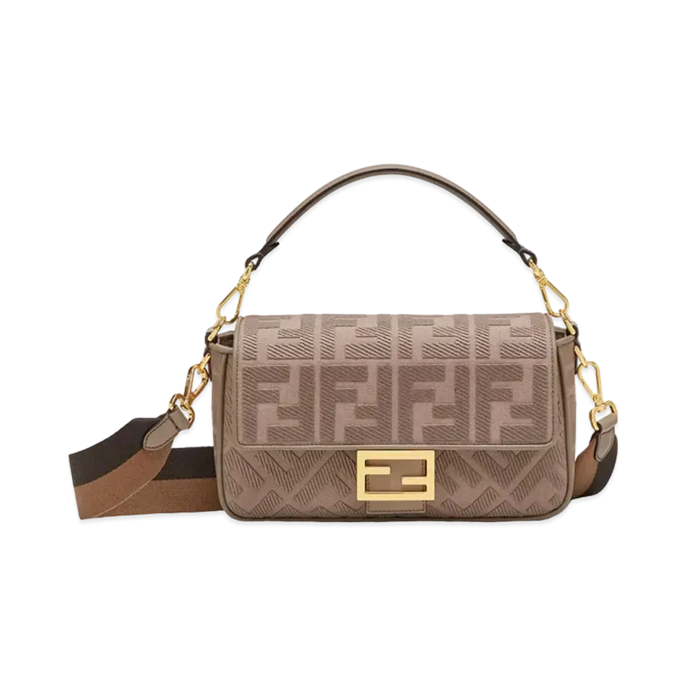 FENDI Baguette FF Canvas Bag "Gray"