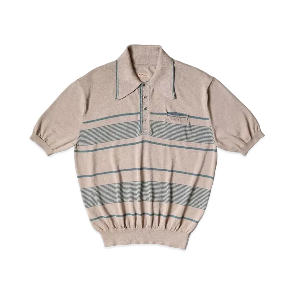 KAPITAL 14G Cotton Knit Stripe Carol Polo "Beige"