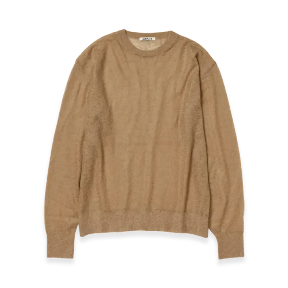 AURALEE Kid Mohair Sheer Knit Pullover "Camel"