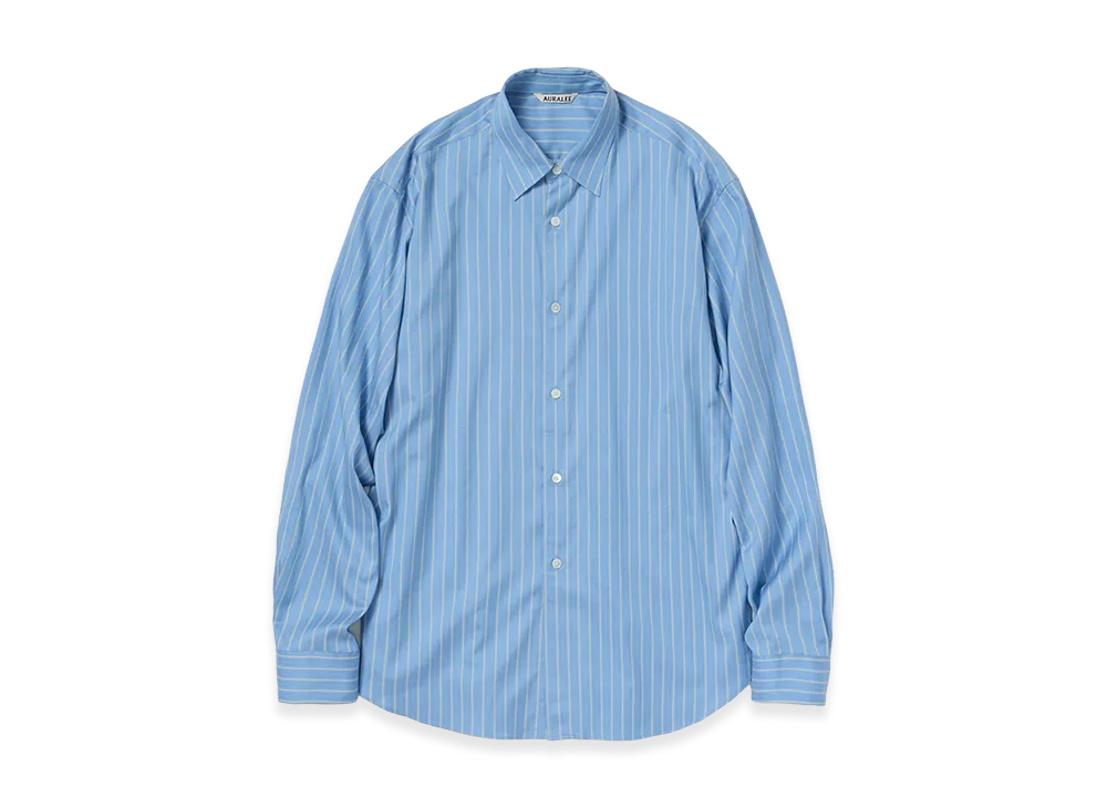 AURALEE Cotton Silk Stripe Shirt "Sax Blue Stripe"