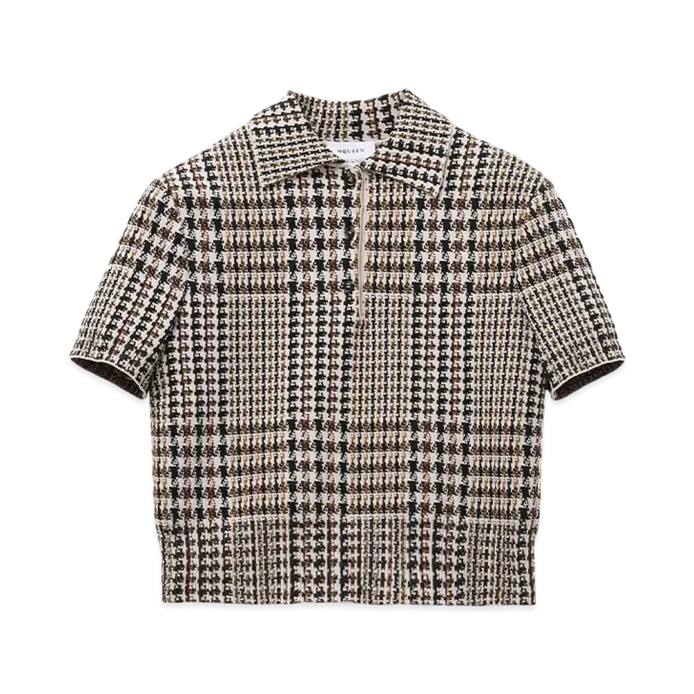 Alexander McQUEEN Checked Short-Sleeve Top "Ivory/Black/Khaki"