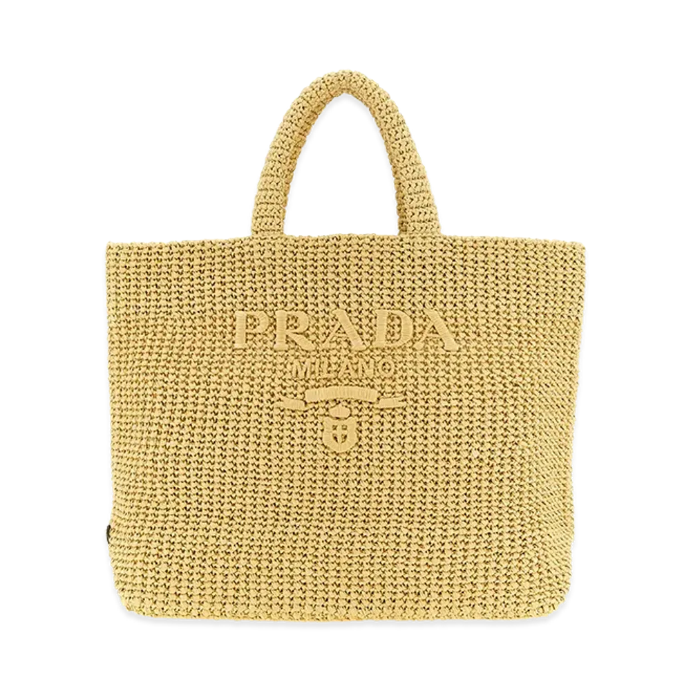 PRADA Wonen's Crochet Raffia Shopping Bag "Beige"