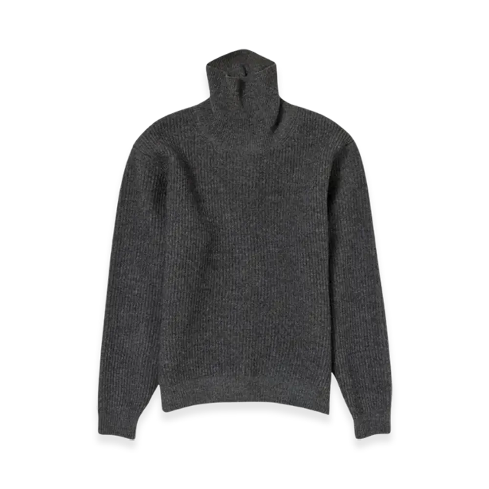 AURALEE Milled French Merino Rib Knit Turtle "Charcoal Gray"