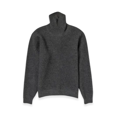 AURALEE Milled French Merino Rib Knit Turtle "Charcoal Gray"