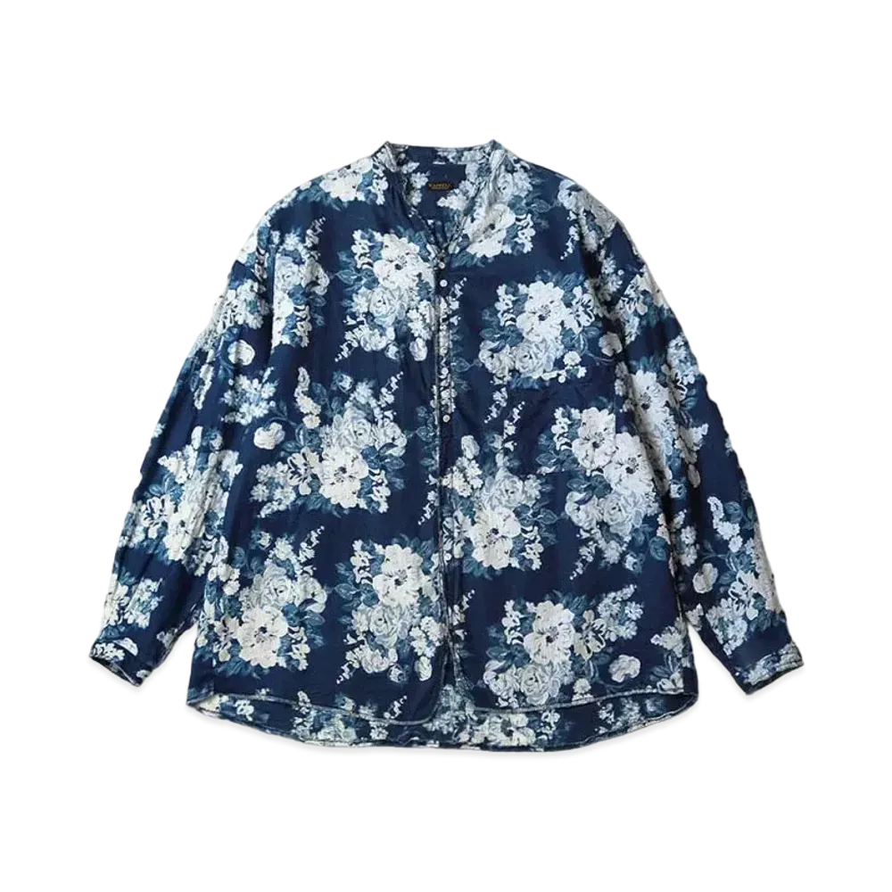KAPITAL IDG French Cross Linen Champetre Shoka Shirt "Indigo"