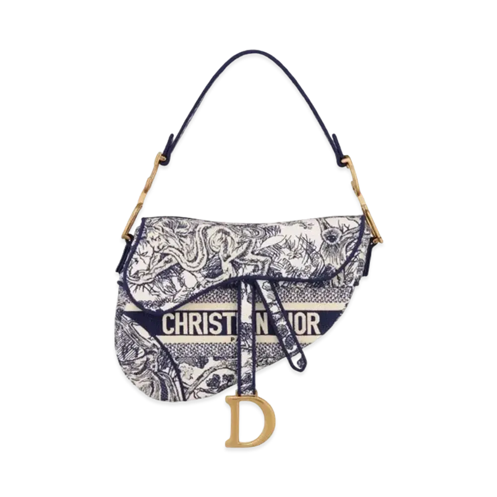 Dior Saddle Bag Toile de Jouy Embroidery "Blue"