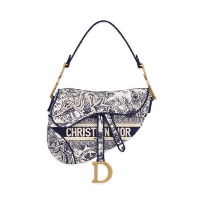 Dior Saddle Bag Toile de Jouy Embroidery "Blue"
