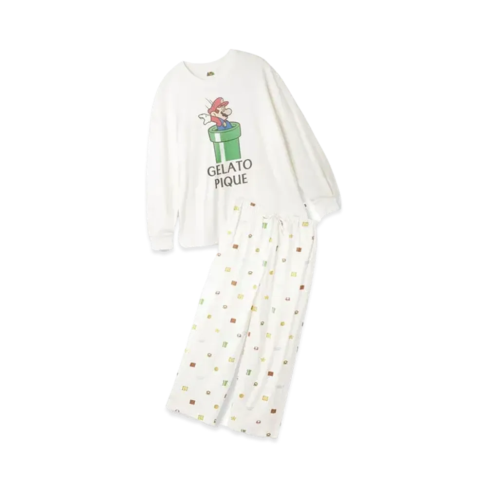 GELATO PIQUE x SUPER MARIO Men's Long T & Long Pants Set "Off White"