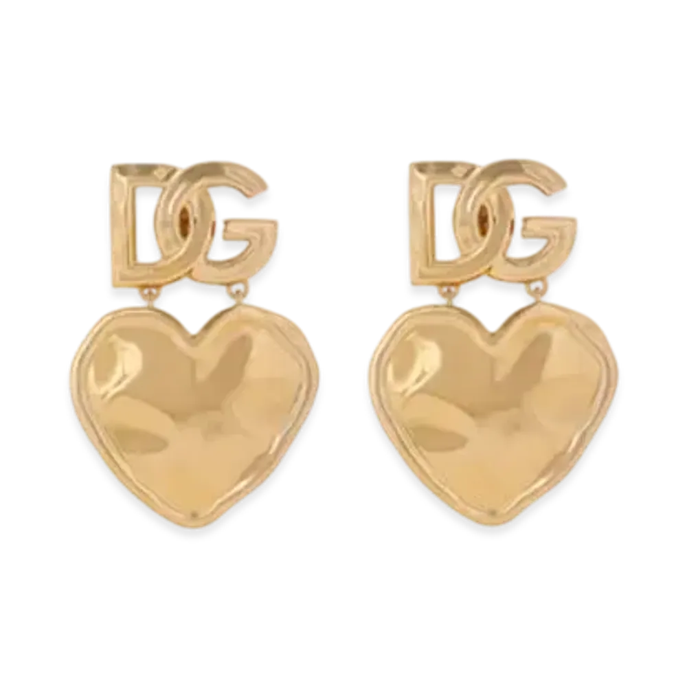 DOLCE&GABBANA Drop Earrings With Hearts and DG Logo "Gold"
