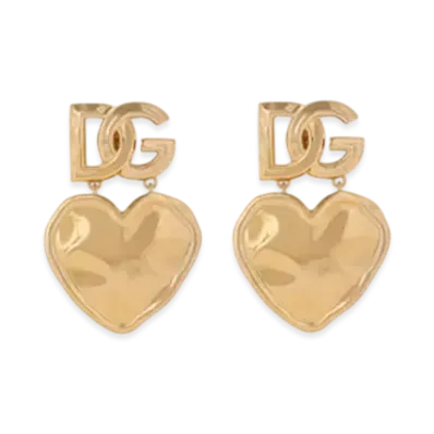 DOLCE&GABBANA Drop Earrings With Hearts and DG Logo "Gold"