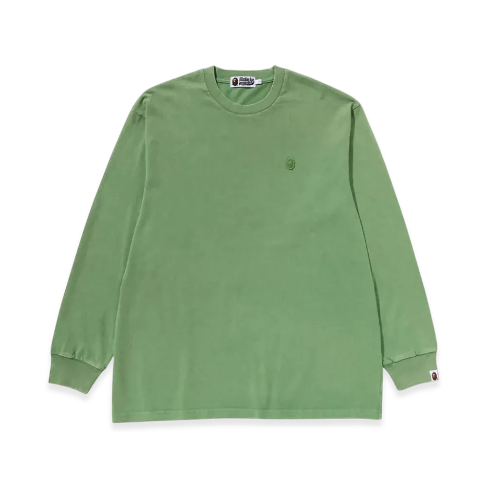 A BATHING APE Garment Dye One Point Relaxed Fit LS Tee "Green"
