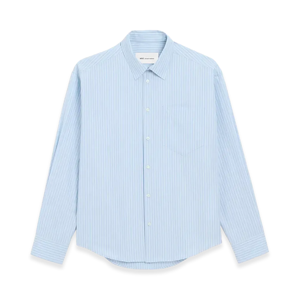 AMI PARIS Cotton Long Sleeve Ami De Coeur Boxy Shirt "Blue"