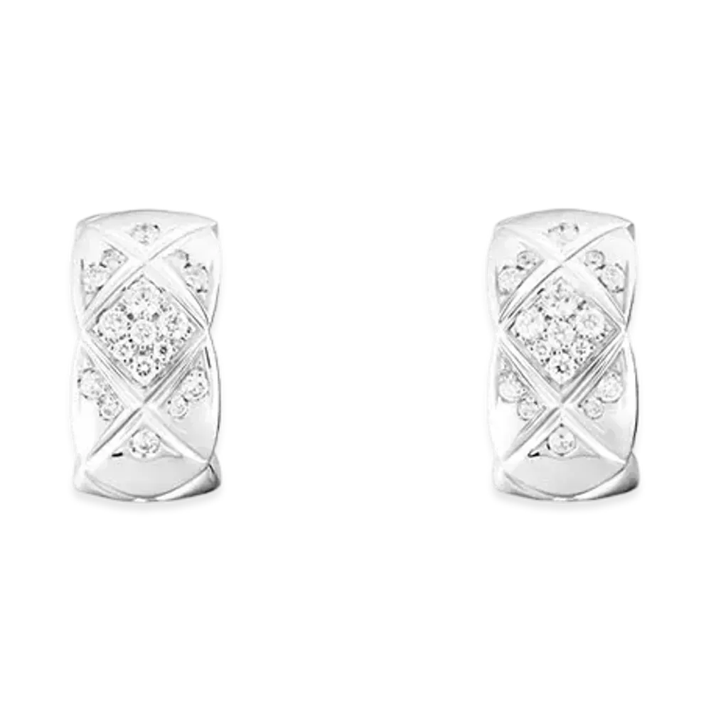 CHANEL Coco Crush Earrings Quilted Motif 18K Diamonds "White Gold"