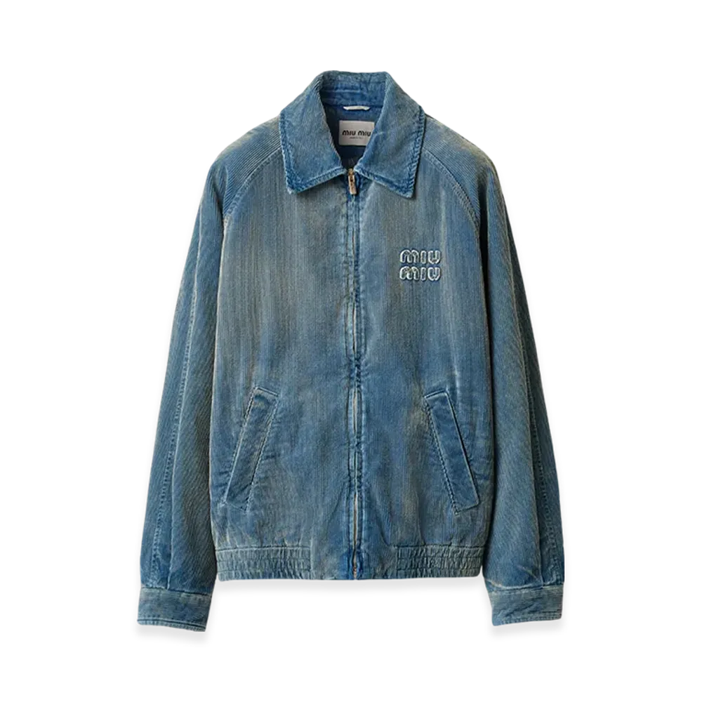 MIU MIU Women's Washed Corduroy Blouson Jacket "Sapphire Blue"