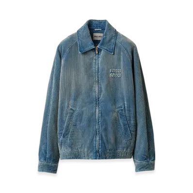 MIU MIU Women's Washed Corduroy Blouson Jacket "Sapphire Blue"
