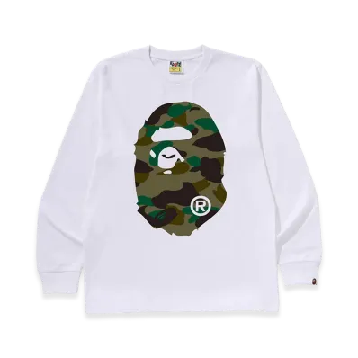 A BATHING APE Big Ape Head LS Tee "White/Green"