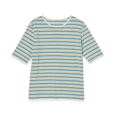 AURALEE Hard Twist Cotton Border T-Shirt "Light Green Border"