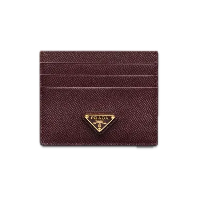 PRADA Saffiano Triangle Card Holder "Bordeaux"