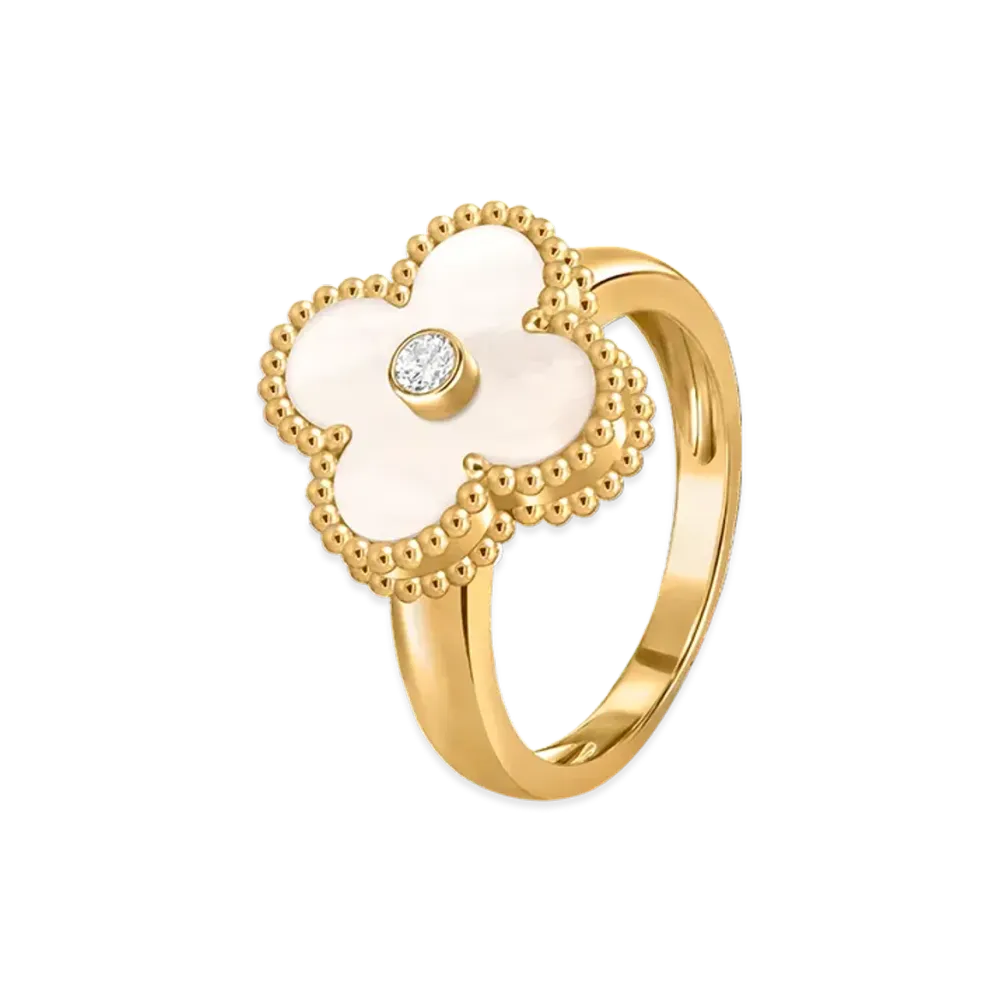 Van Cleef & Arpels Vintage Alhambra ring "18K Yellow gold/Diamond/Mother-of-pearl"