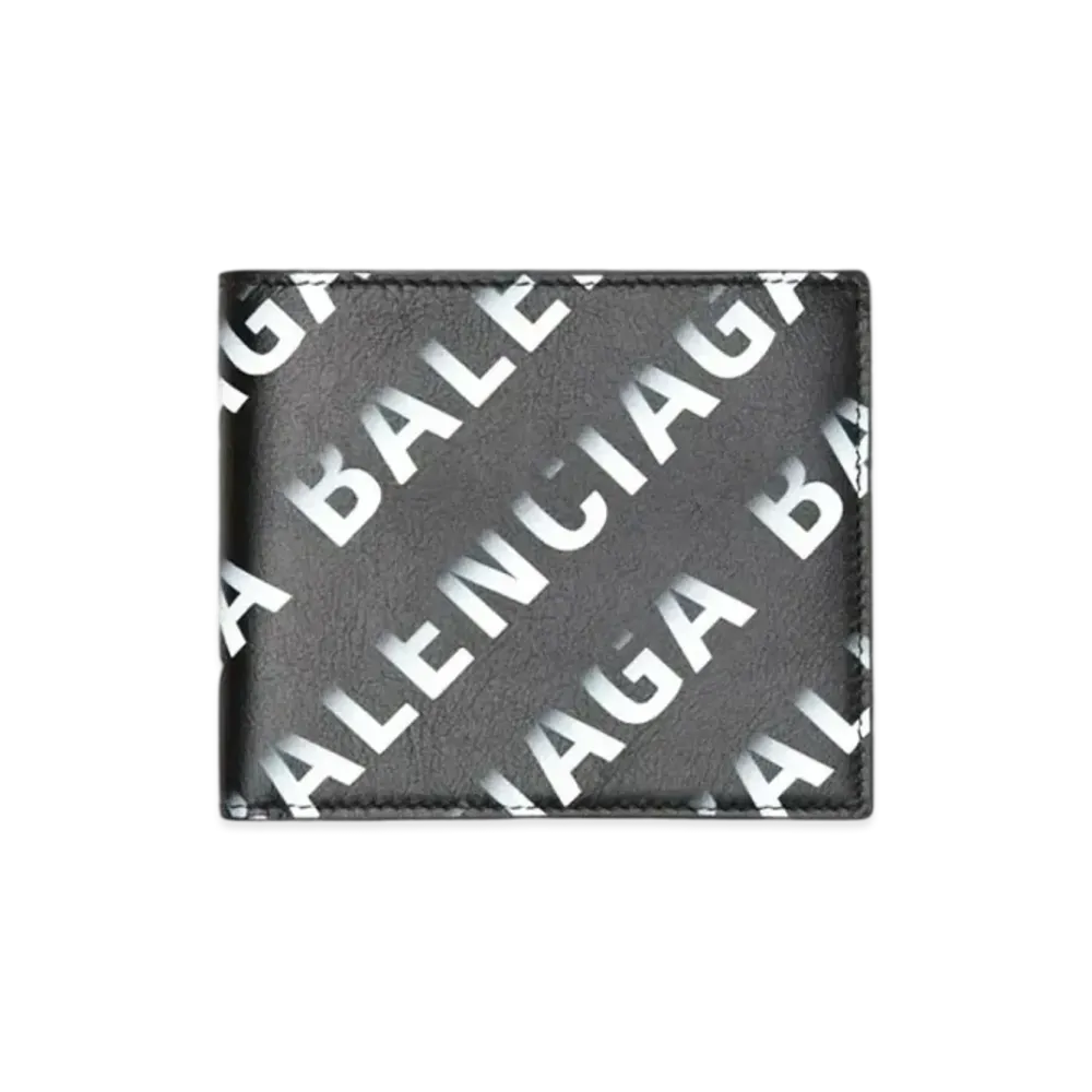 BALENCIAGA Cash Square Folded Wallet Gradient Logo Printed Smooth Calfskin "Black/Grey"