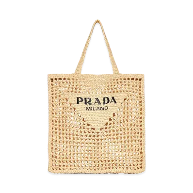 PRADA Women's Logo Woven Fabric Shopping Bag "Beige"