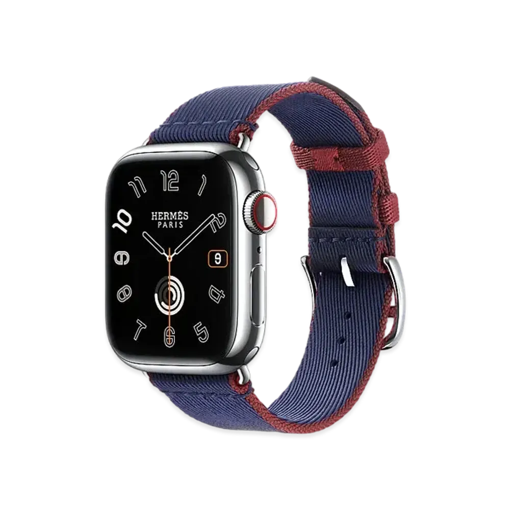 Apple Watch x Hermes Series 9 (GPS + Cellular Model) Stainless 41mm and Single Tour Twill Jump "Navy/Rouge H"