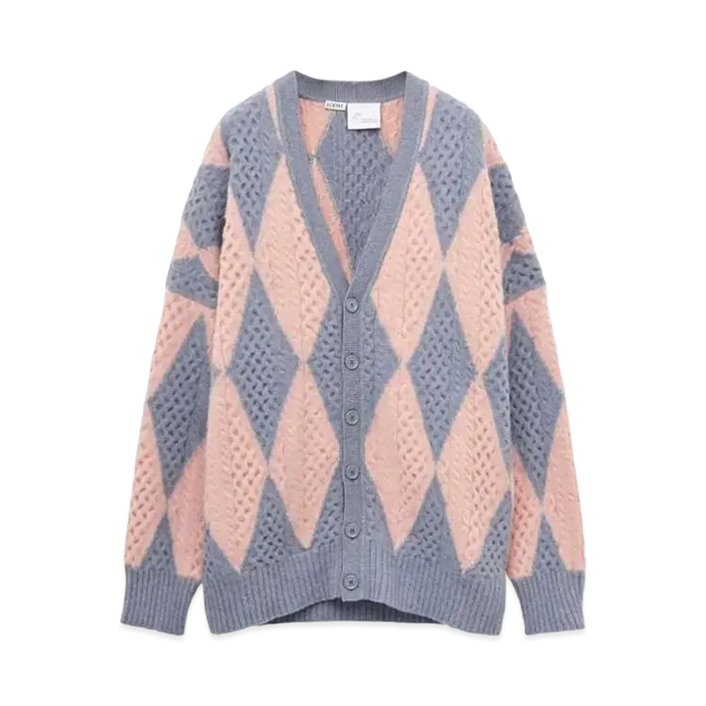 LOEWE x Howl's Moving Castle Diamonds Cardigan In Wool and Cashmere Blend "Lys/Salmon"