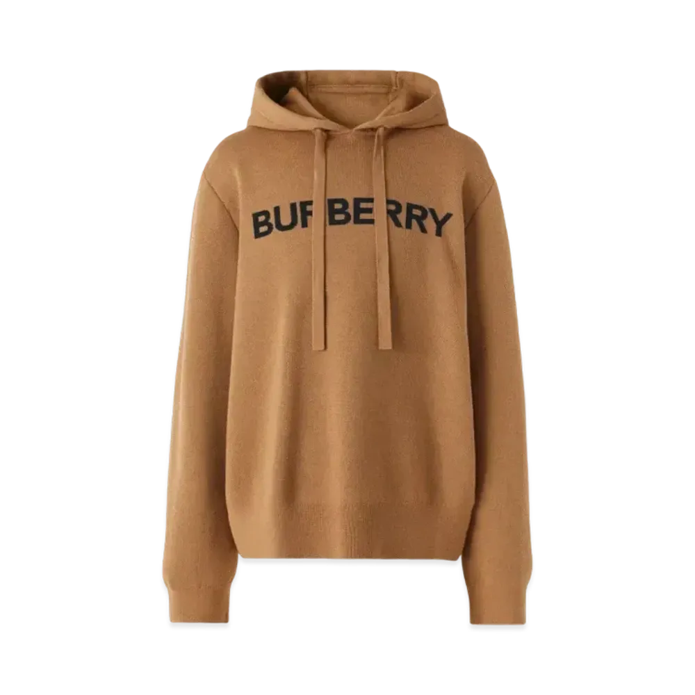 Burberry Men's Logo Intarsia Wool Cotton Oversized Hoodie "Camel"