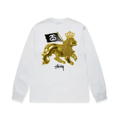 Stussy Gold Lion LS Tee "White"
