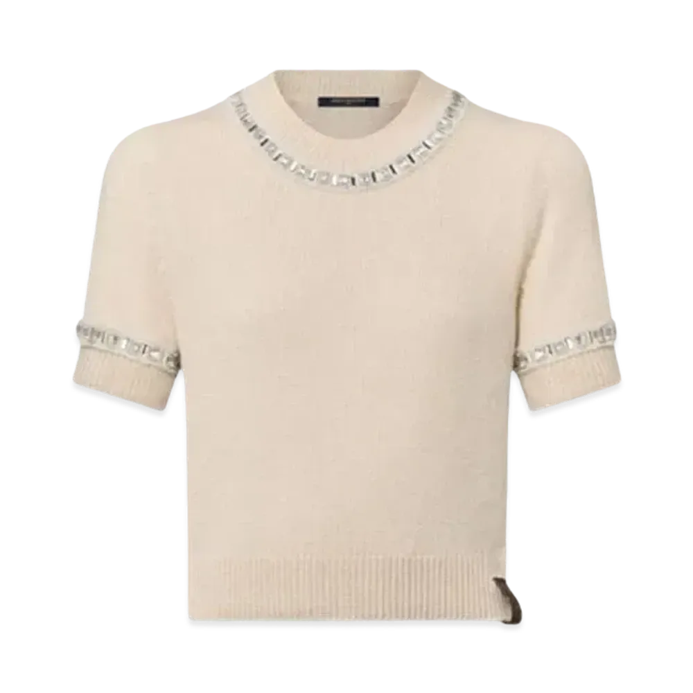 Louis Vuitton Beaded Trim Knit Top "Milky White"