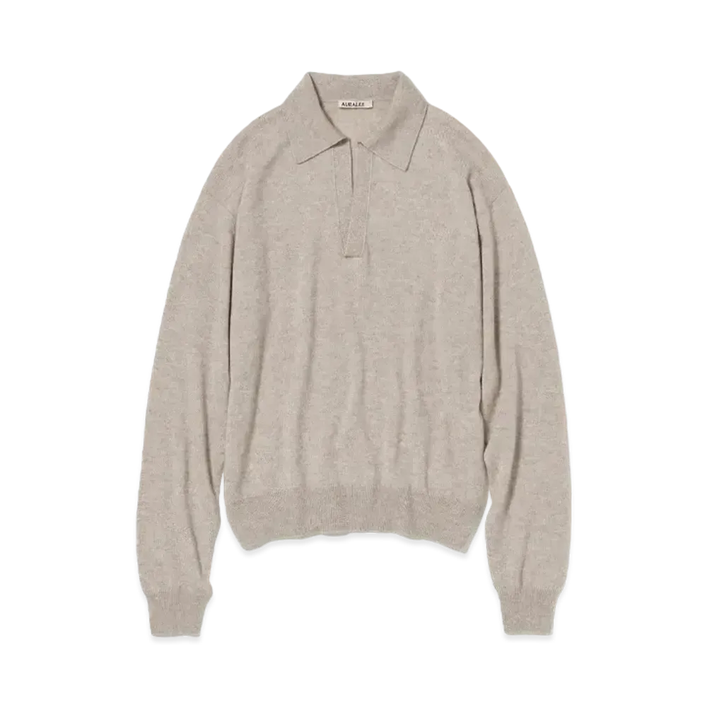 AURALEE Super Fine Cashmere Silk Knit Skipper Polo "Top Beige"