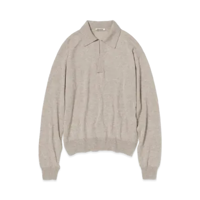 AURALEE Super Fine Cashmere Silk Knit Skipper Polo "Top Beige"