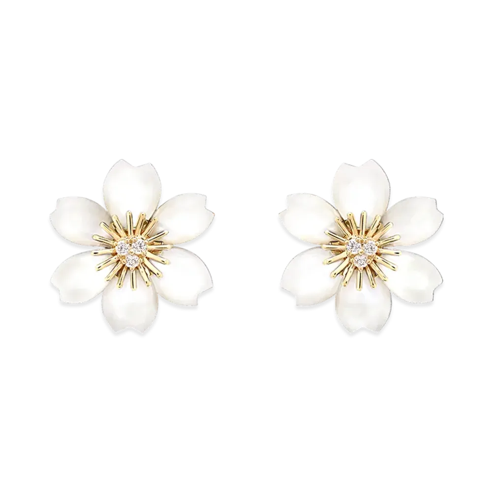 Van Cleef & Arpels Rose de Noel earrings mini model "18K Yellow gold/Diamond/Mother-of-pearl"